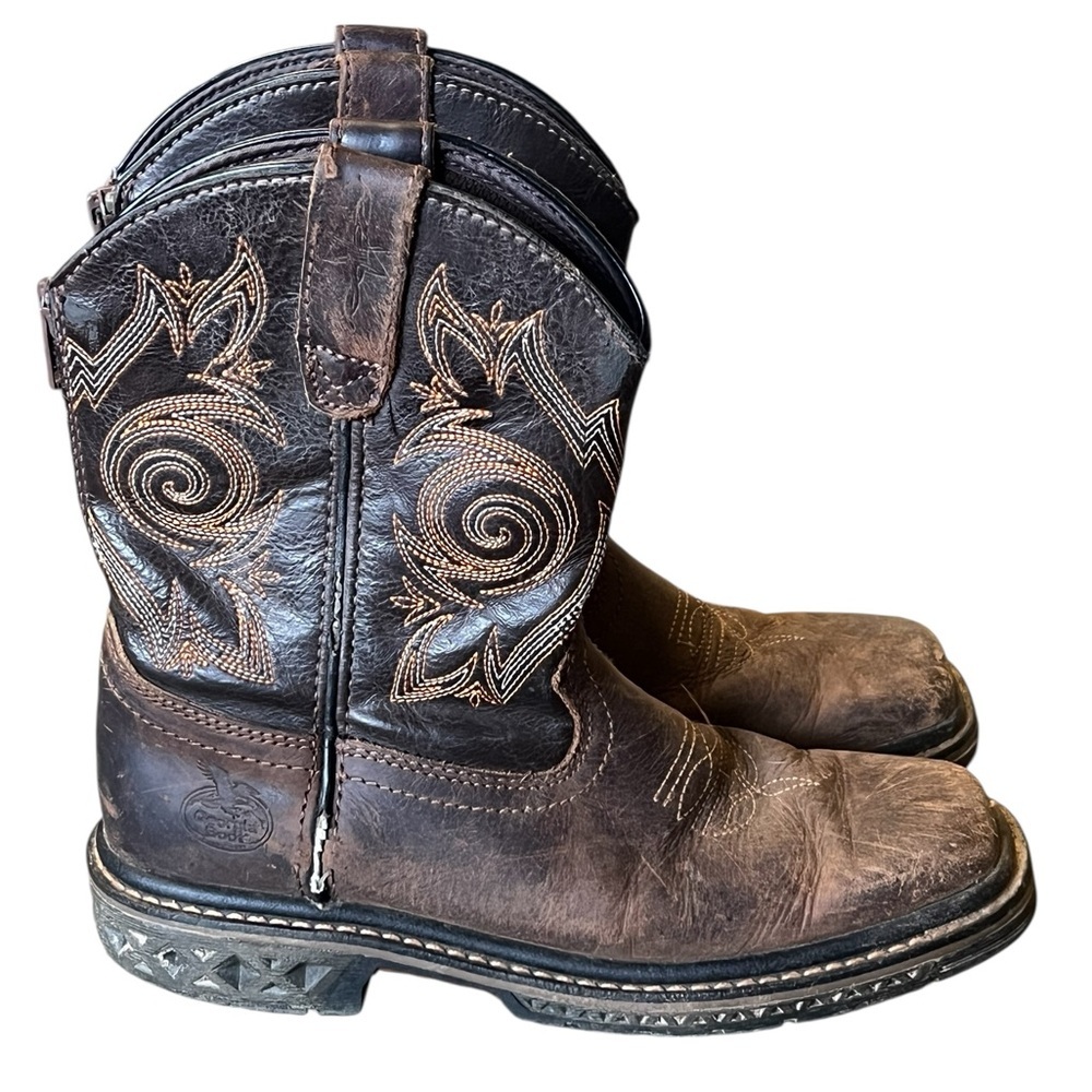 Georgia Boots kids carbo-tec 8” brown leather square toe western boots